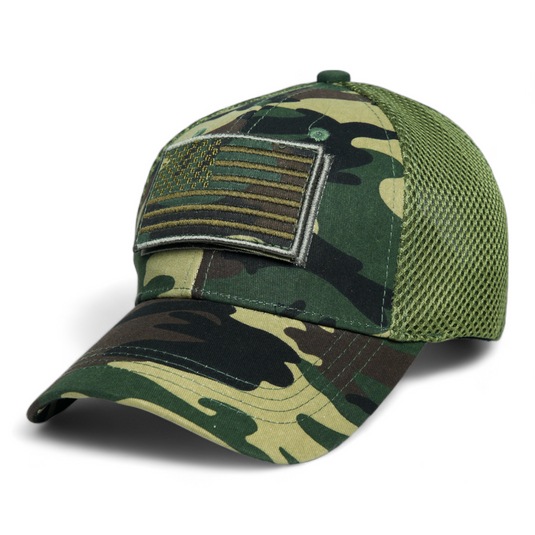 Chokore Chokore Camouflage Patch Baseball Cap with Mesh Detailing (Army Green)