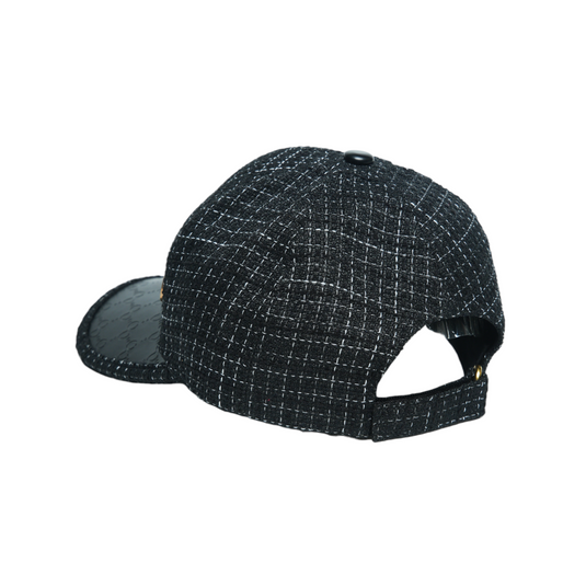 Chokore Retro Houndstooth Pattern Baseball Cap with Leather Details (Black)