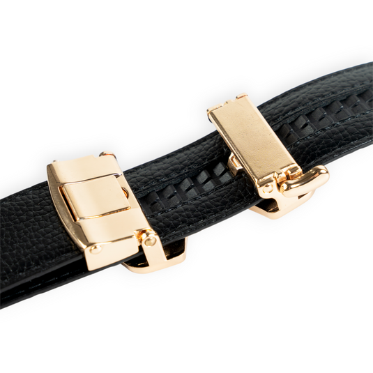 Chokore Crocodile Pattern Leather Belt (Black & Gold)