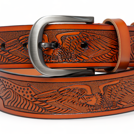 Chokore Eagle Engraved Pure Leather Belt (Camel)