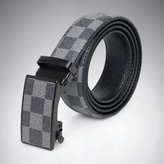 Casual Checkered Leather Belt (Gray)