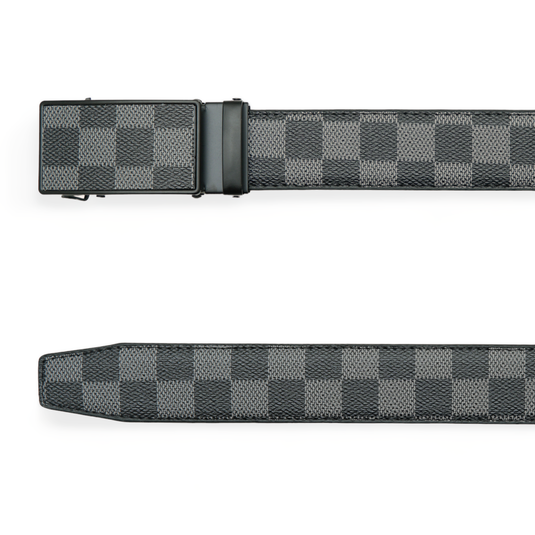 Casual Checkered Leather Belt (Gray)