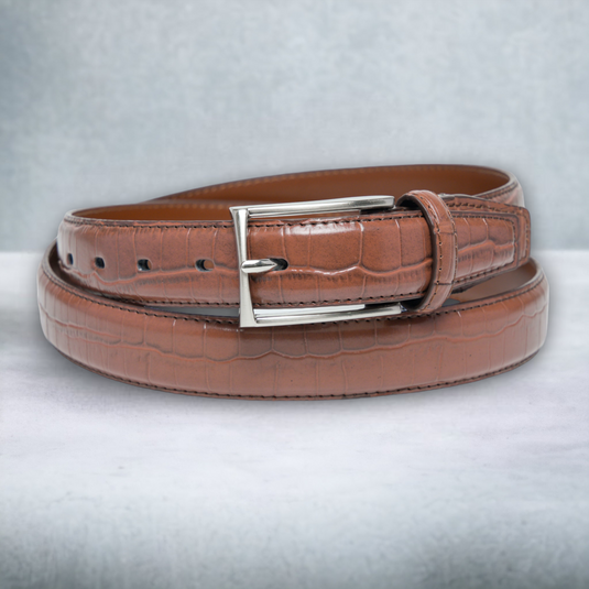 Crocodile Pattern Formal Pure Leather Belt (Brown)