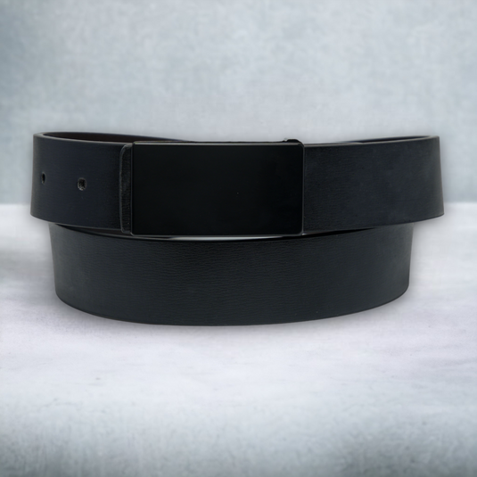 Formal Pure Leather Belt with Plate Buckle (Black)