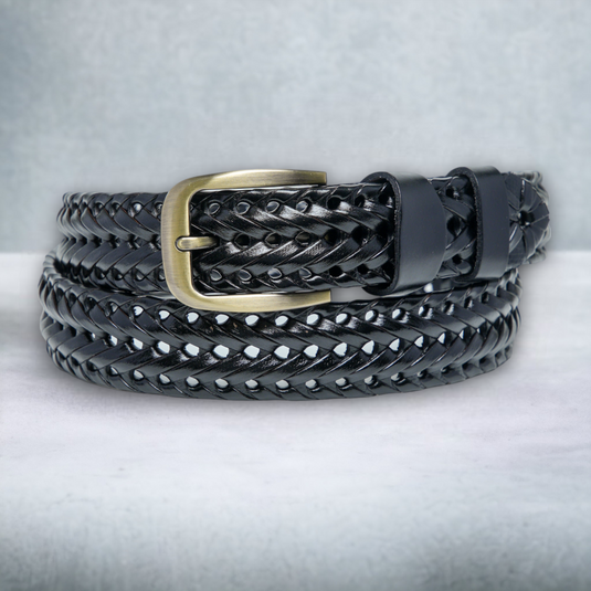 Chokore Unisex Braided Genuine Leather Belt (Black)