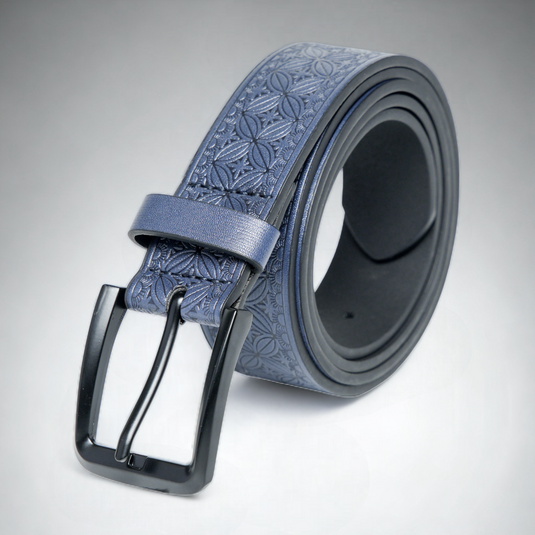 Chokore Graphic Pattern Embossed Leather Belt (Blue)