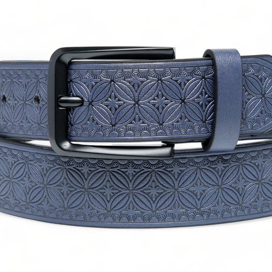 Chokore Graphic Pattern Embossed Leather Belt (Blue)