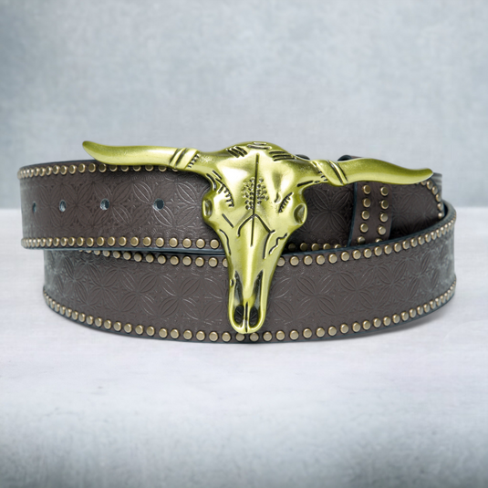 Chokore Faux Leather Rivet Studded Western Leather Belts (Brown)