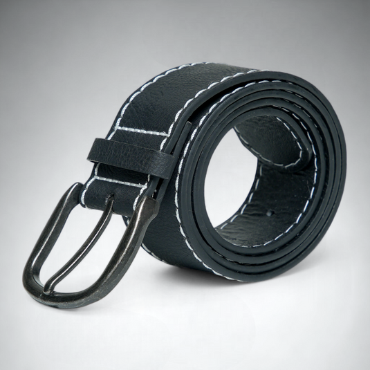 Chokore White Stitching Design Leather Belt (Black)