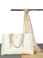 Chokore  Chokore Large, Khaki Adjustable Tote Bag & Pink, Off-White Satin Silk Stole Combo