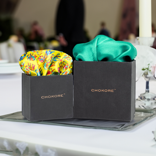 Chokore Special 2-in-1 Gift Set for Him (2 Pocket Squares, Wildlife and Solids Collection)