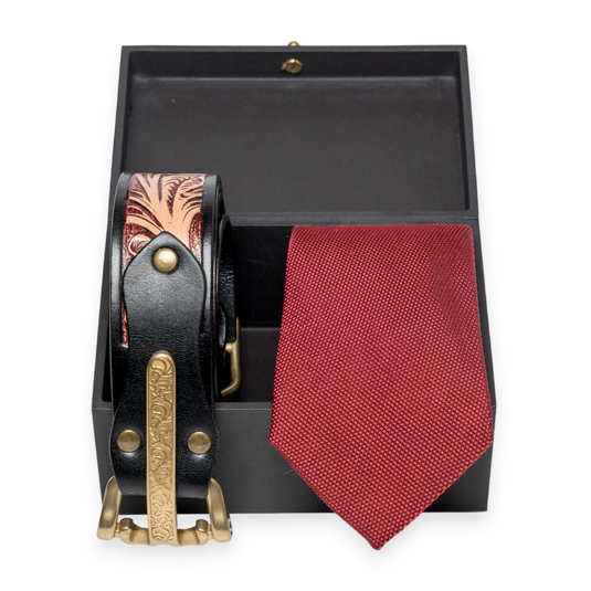 Chokore Special 2-in-1 Gift Set for Him (Men’s Pinpoint Necktie & Knight Leather Belt)