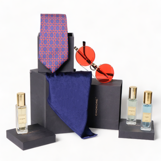 Chokore Special 4-in-1 Gift Set for Him (Pocket Square, Necktie, Sunglasses, & Perfume Combo)