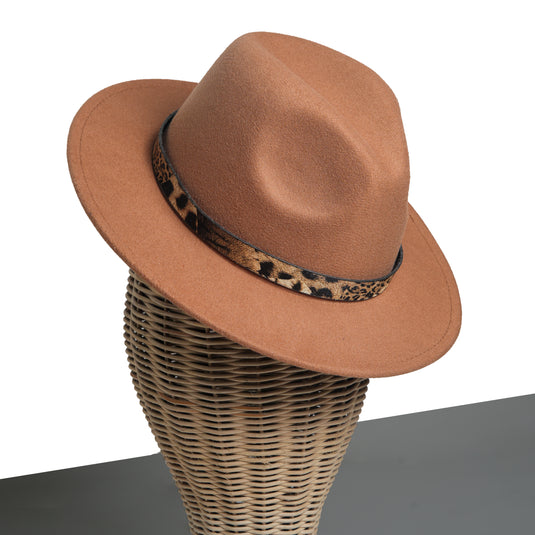 Chokore Fedora Hat with Leopard Belt (Khaki)