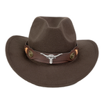 Chokore Agra - Pocket Square Chokore Pinched Cowboy Hat with Ox head Belt (Chocolate Brown)