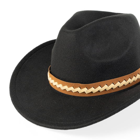 Chokore Cowboy Hat with Braided PU Belt (Black)