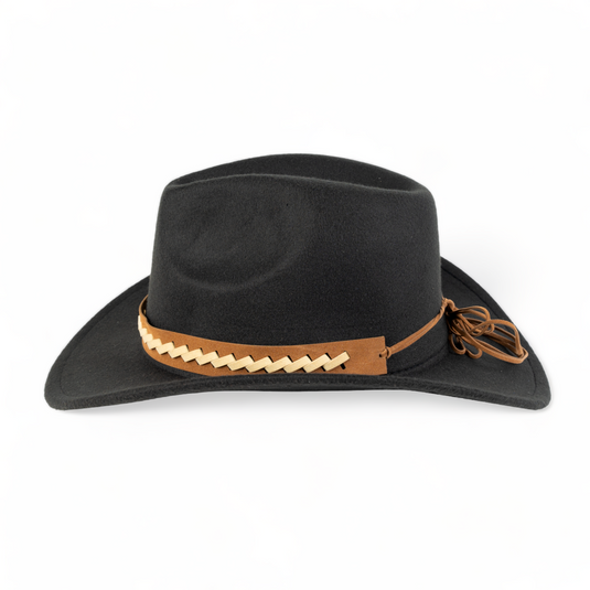 Chokore Cowboy Hat with Braided PU Belt (Black)