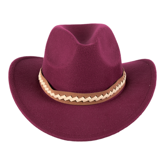 Chokore Cowboy Hat with Braided PU Belt (Burgundy)
