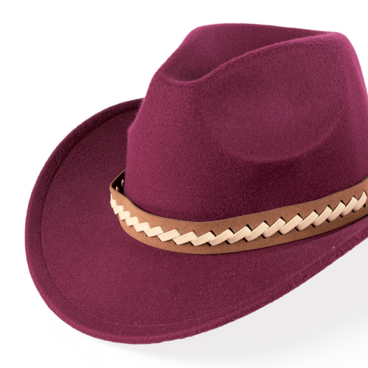 Chokore Cowboy Hat with Braided PU Belt (Burgundy)