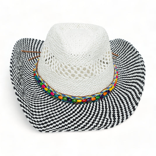 Chokore Handcrafted Straw Cowboy Hat (Black & White)