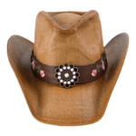 Chokore  Chokore Embroidered Straw Cowboy Hat with Windproof Belt (Khaki)