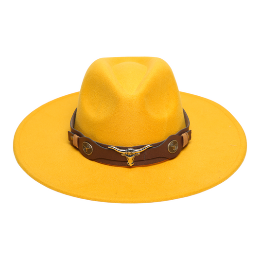 Chokore Fedora Hat with Ox head belt (Yellow)