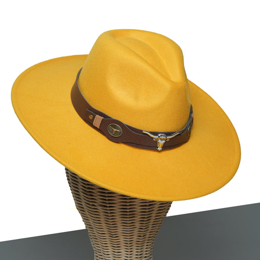 Chokore Fedora Hat with Ox head belt (Yellow)