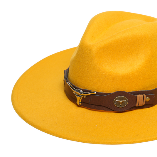 Chokore Fedora Hat with Ox head belt (Yellow)