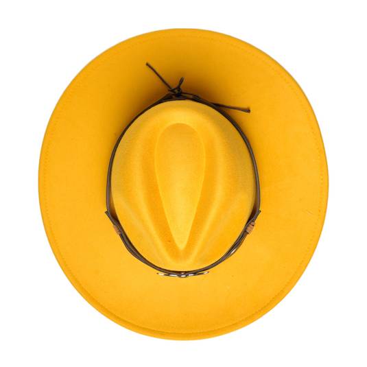 Chokore Fedora Hat with Ox head belt (Yellow)