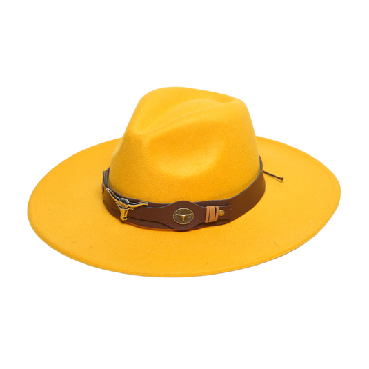 Chokore Fedora Hat with Ox head belt (Yellow)