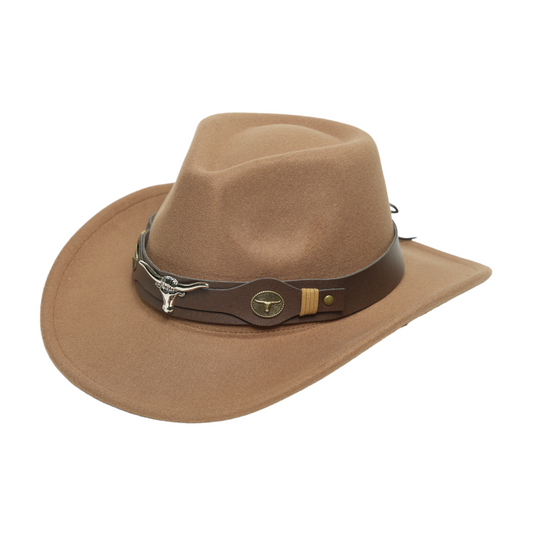 Chokore cowboy hat with Ox head belt (khaki)