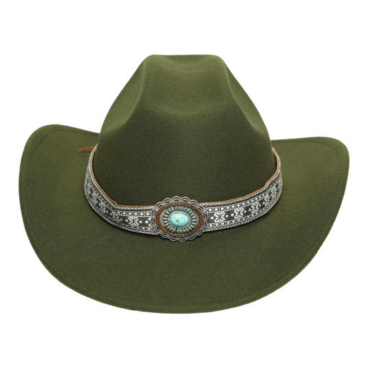 Chokore Ethnic Tibetan Cowboy Hat (Forest Green)