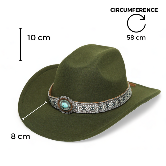 Chokore Ethnic Tibetan Cowboy Hat (Forest Green)