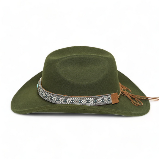 Chokore Ethnic Tibetan Cowboy Hat (Forest Green)