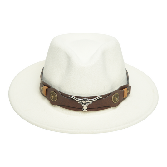 Chokore fedora hat with Ox head belt (White)