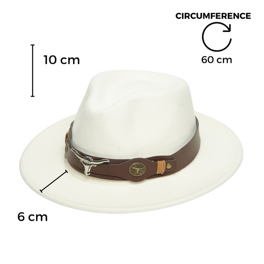 Chokore fedora hat with Ox head belt (White)