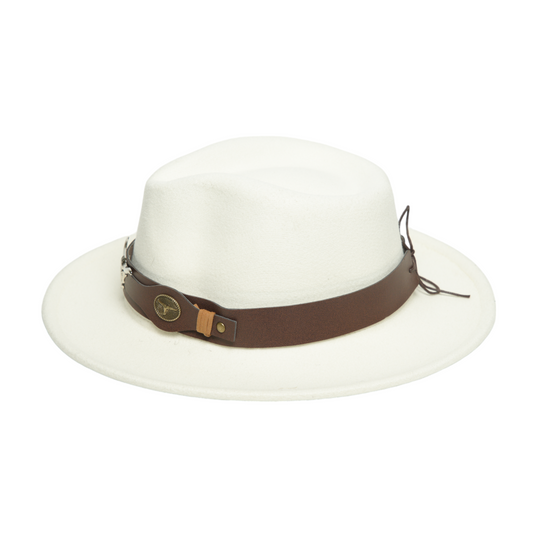 Chokore fedora hat with Ox head belt (White)