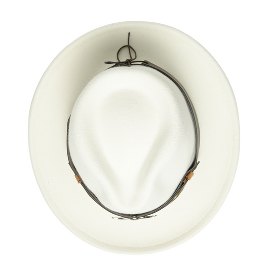 Chokore fedora hat with Ox head belt (White)