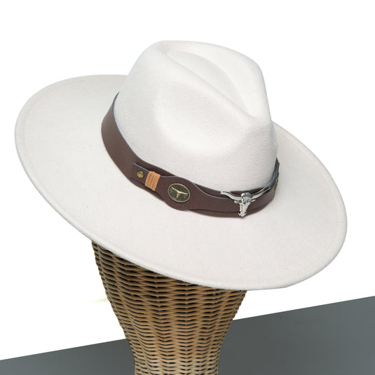 Chokore fedora hat with Ox head belt (Off White)