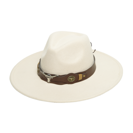 Chokore fedora hat with Ox head belt (Off White)