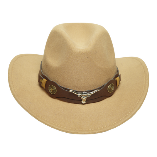 Chokore Cowboy Hat with Ox Head Belt (Beige)