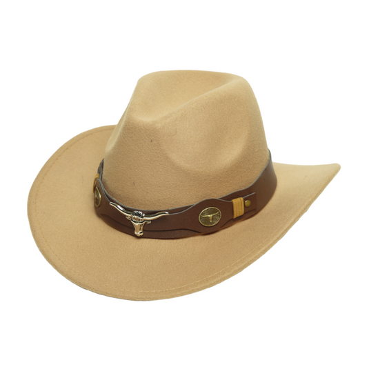 Chokore Cowboy Hat with Ox Head Belt (Beige)