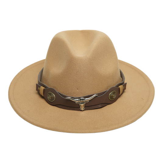 Chokore Fedora Hat with Ox Head Belt (Light Brown)