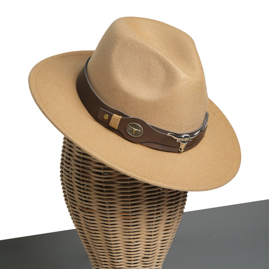 Chokore Fedora Hat with Ox Head Belt (Light Brown)