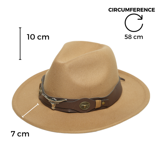 Chokore Fedora Hat with Ox Head Belt (Light Brown)