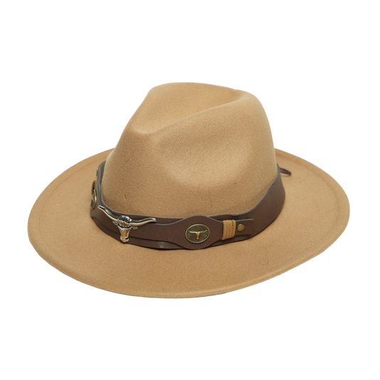 Chokore Fedora Hat with Ox Head Belt (Light Brown)