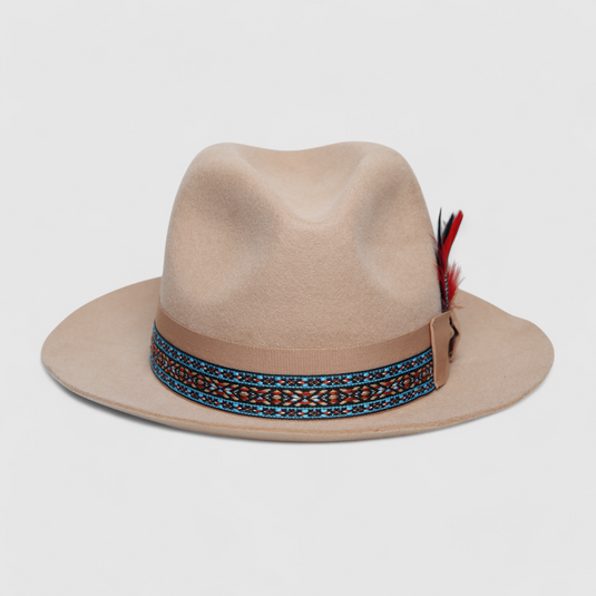 Chokore Classic Belle Fedora Hat with Feather Detail (Beige)
