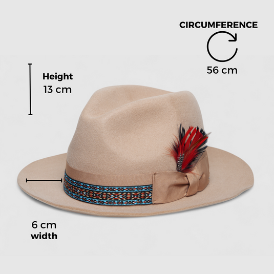 Chokore Classic Belle Fedora Hat with Feather Detail (Beige)