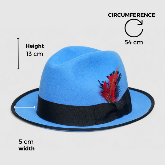 Chokore Classic Bluebird Fedora Hat with Feather Detail (Soft Blue)