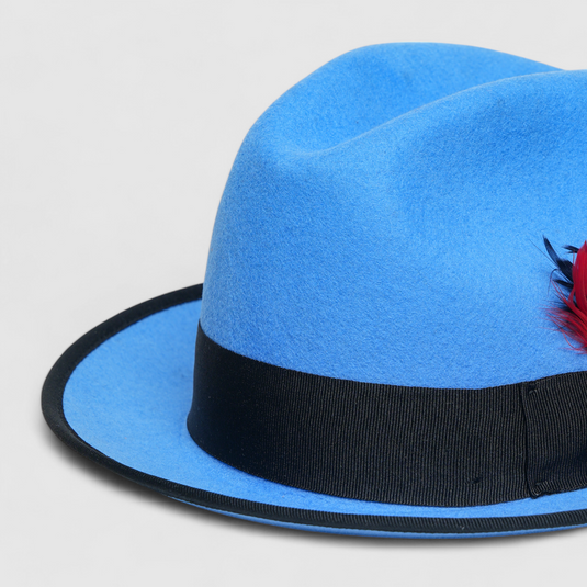 Chokore Classic Bluebird Fedora Hat with Feather Detail (Soft Blue)